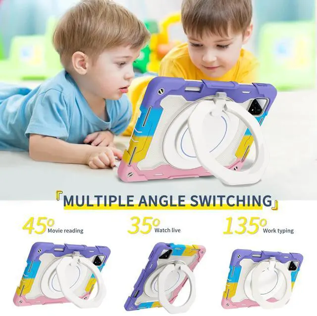 Alt view image 5 of 5 - nincyee Tablet Silicone Case for Xiaomi Pad 6S Pro 12.4",Shockproof Case with Pencil Holder,Shoulder Strap,Rotating Large Ring Hanging Kickstand for Kids