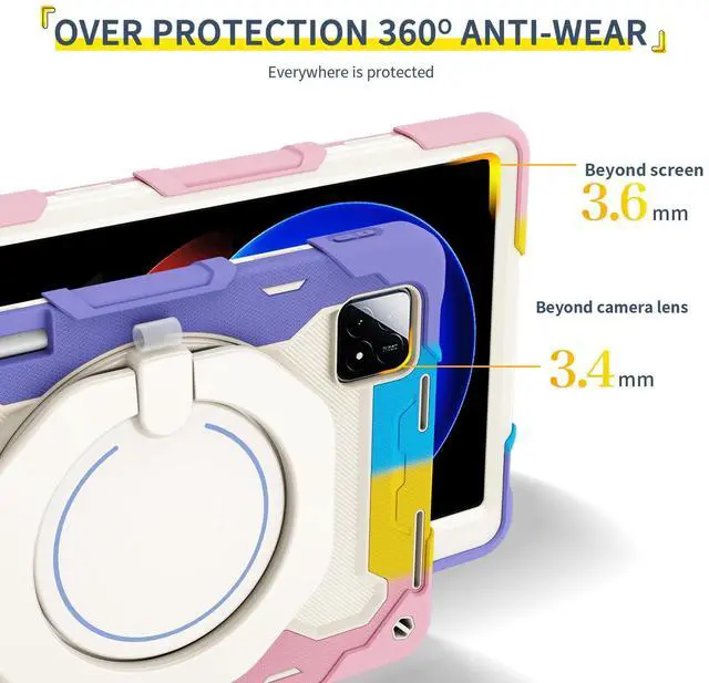 Alt view image 4 of 5 - nincyee Tablet Silicone Case for Xiaomi Pad 6S Pro 12.4",Shockproof Case with Pencil Holder,Shoulder Strap,Rotating Large Ring Hanging Kickstand for Kids