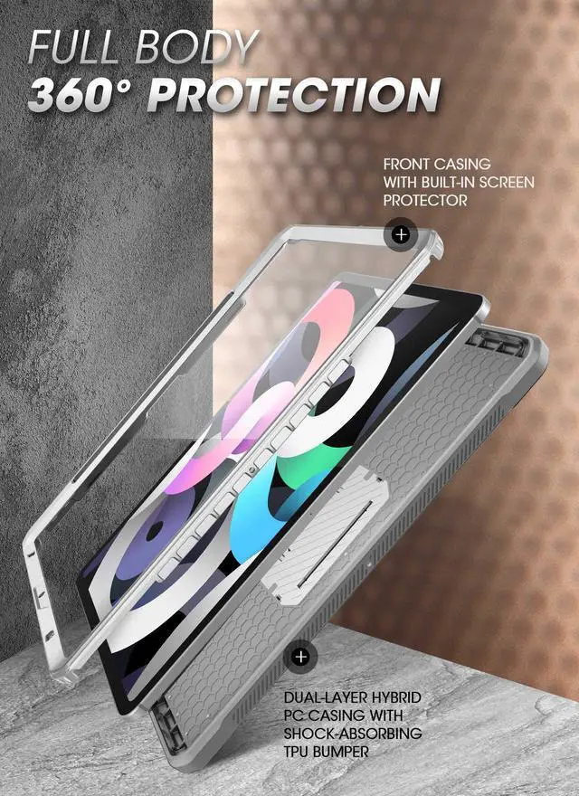 Alt view image 4 of 4 - SUPCASE Unicorn Beetle Pro Series Case Designed for iPad Air 4 (2020) 10.9 Inch, with Pencil Holder & Built-in Screen Protector Full-Body Rugged Heavy Duty Case(White)