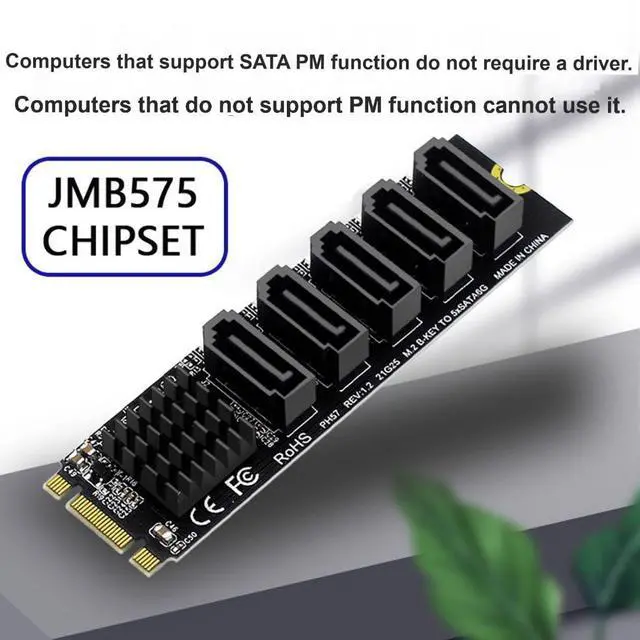Alt view image 2 of 5 - ChenYang M.2 B+M-Key NGFF to 5 SATA 3.0 Port Multiplier Extension Card Adapter for Motherboard SATA Hard Drive Port Extension JMB575 Chipset
