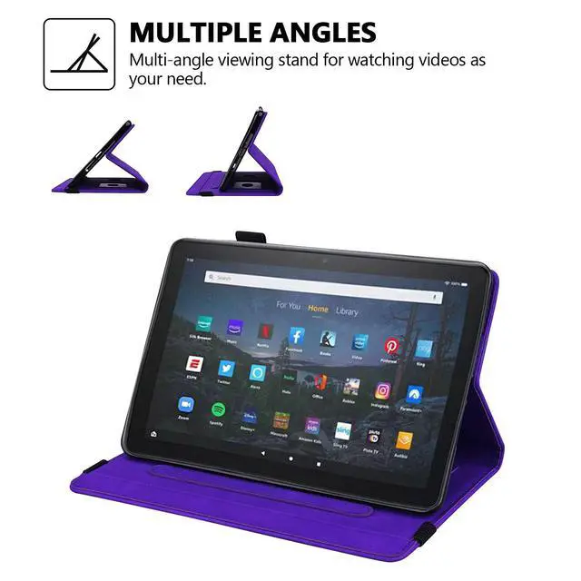 Alt view image 3 of 5 - Smart Case Compatible with Amazon Fire HD 10 (11th Gen) 2021, Techcircle Mandala Embossed PU Leather Folio Stand Soft TPU Back Cover Slim Lightweight Protective Case with Card Slots+Pen Holder, Purple