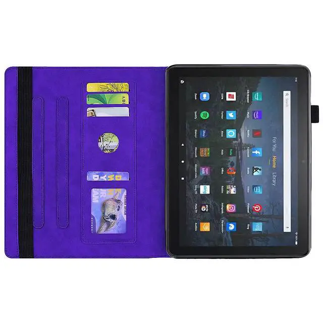 Alt view image 4 of 5 - Smart Case Compatible with Amazon Fire HD 10 (11th Gen) 2021, Techcircle Mandala Embossed PU Leather Folio Stand Soft TPU Back Cover Slim Lightweight Protective Case with Card Slots+Pen Holder, Purple