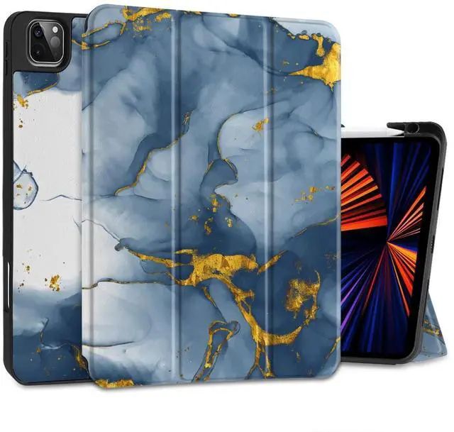 Main image of Yebiseven for M2/M1 iPad Pro 12.9 inch Case 6th/5th/4th/3rd Gen 2022 2021 2020 2018, Shockproof Tablet Case with Pencil Holder & Trifold Stand & Soft TPU Back Cover, Ink Marble