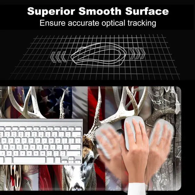 Alt view image 2 of 5 - FXIANGWL XXL Gaming Mouse Pad, Extra Large Waterproof Desk Mat for Office Gaming, Non-Slip Rubber Base Durable Stitched Edge, Easy to Clean, Deer Skull American Flag