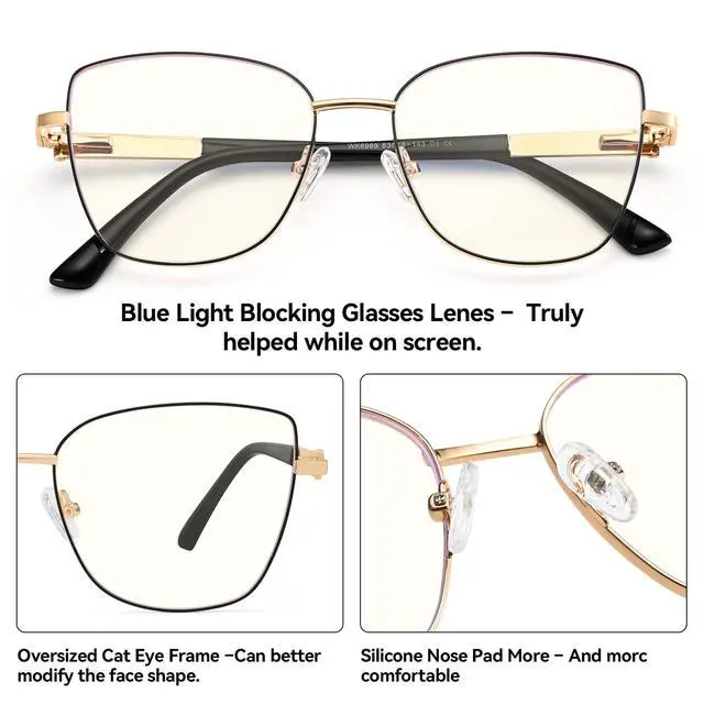 Alt view image 3 of 5 - Dollger Blue Light Glasses For Woman Fashion Computer Gaming Eyeglasses Cat Eye Matal Bluelight Blocking Glasses