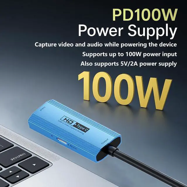 Alt view image 5 of 5 - Portable 4K HDMI to USB-A/USB-C 3.0 Video Capture Card with 100W PD Fast Charging, Low Latency for Live Streaming,Gaming,and Recording (Compatible OBS, PC, Mac, PS5, Xbox, iPhone 15) Mac/Windows/Linux