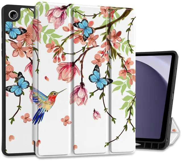 Main image of MEEgoodo Case for Samsung Galaxy Tab A9 Plus 11 inch Cover 2024 2023 with S Pen Holder, A9+ Smart Tablet Cases with Leather Trifold Stand+Soft TPU Back Shell+Smart Auto Wake/Sleep, Birds & Flowers
