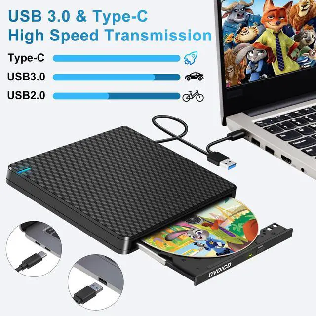 Alt view image 4 of 5 - Guamar External DVD Drive for PC: USB-C Slim Portable CD Burner for Laptop Mac Windows 11 with SD/TF Slot/2 USB Ports Fast Data Transfer - Plug & Play