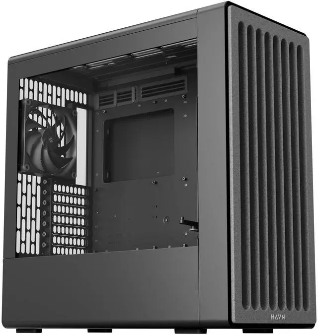Alt view image 2 of 5 - HAVN BF 360 Flow High Airflow ATX Mid Tower PC Case, Semi-Open SGCC Steel Frame, SimpliCable Cable Management, 2X 180mm Fan, 1x 140mm Fan 360mm Radiator Mounts, Magnetic Panels  Black