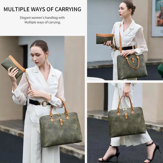 Alt view image 2 of 5 - Tie Dye Green Handmade 16inch Laptop Vegan Leather Briefcase Tote Bags for Women Men Work 2025, Large 19L Stylish Business Computer Office Shoulder Handbags with Wristlet Wallet, Waterproof Luxury Bag