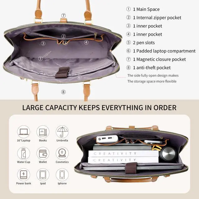 Alt view image 4 of 5 - Tie Dye Green Handmade 16inch Laptop Vegan Leather Briefcase Tote Bags for Women Men Work 2025, Large 19L Stylish Business Computer Office Shoulder Handbags with Wristlet Wallet, Waterproof Luxury Bag