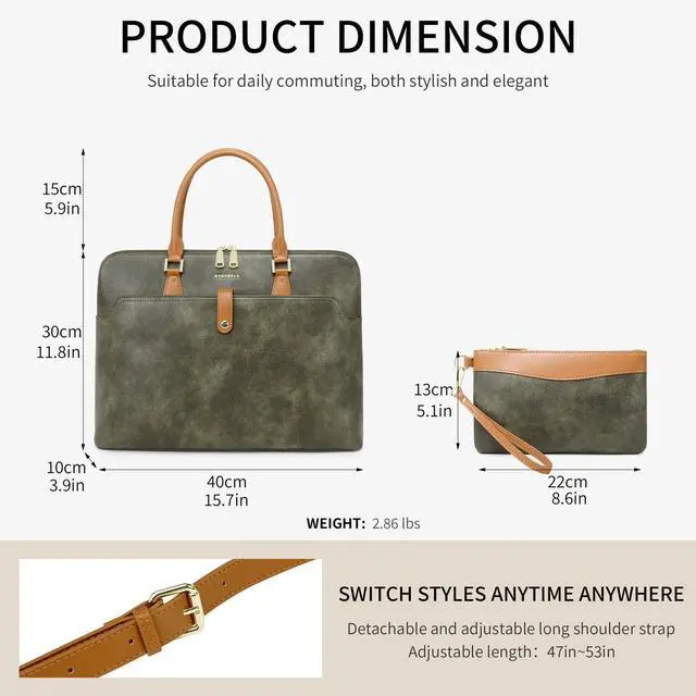 Alt view image 3 of 5 - Tie Dye Green Handmade 16inch Laptop Vegan Leather Briefcase Tote Bags for Women Men Work 2025, Large 19L Stylish Business Computer Office Shoulder Handbags with Wristlet Wallet, Waterproof Luxury Bag