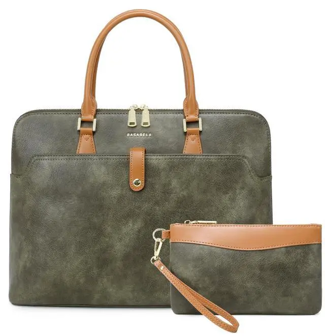 Main image of Tie Dye Green Handmade 16inch Laptop Vegan Leather Briefcase Tote Bags for Women Men Work 2025, Large 19L Stylish Business Computer Office Shoulder Handbags with Wristlet Wallet, Waterproof Luxury Bag