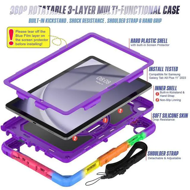Alt view image 5 of 5 - Herize Case for Tab A9 Plus 11 Inch with Screen Protector | SM-X210/X215/X216 Case for Kids Girls | Shockproof Rugged Protective Cover with Stand Hand Grip Shoulder Strap for Samsung Galaxy Tab A9+