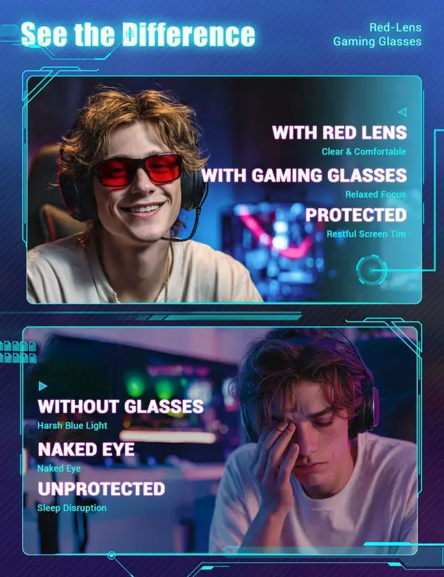 Alt view image 4 of 5 - TIJN Sleep Glasses for Blue & Green Light Blocking,Red Lens Dual AR Coating,Wraparound Oversized for Screen,Computer & Gaming