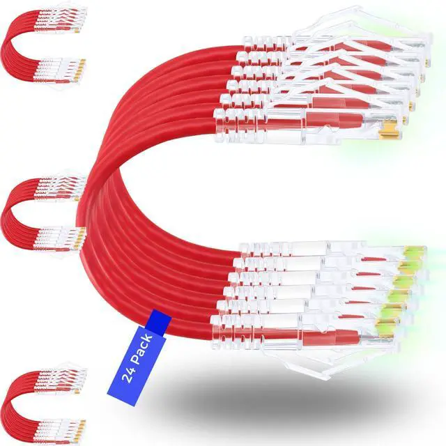 Main image of Rapink Slim Cat6/ Cat6a 5ft (24 Pack) Ethernet Patch Cable - 10G Support, Snagless, Flexible
