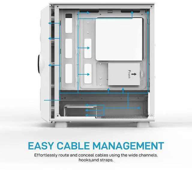 Alt view image 4 of 5 - ALSEYE Rams2.0 Mid Tower PC Case Micro-ATX/ITX MATX Tempered Glass Side Panel, ARGB Control Dust Filters Support 180mm CPU Cooler/305mm GPU/160mm PSU 6x120mm Fans 240mm Top Radiator (White)