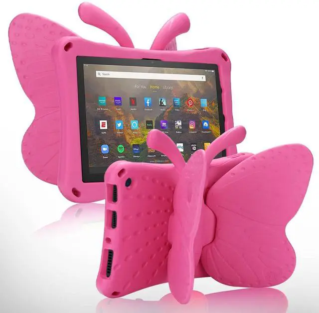 Main image of JGY Fire 7 Kids Tablet 2022 Case - Butterfly Design for Girls, EVA Full Cover With Stand, Sturdy Shockproof Rugged Protection (Rose)