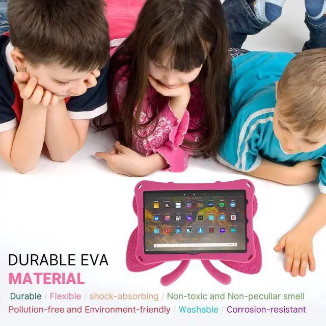 Alt view image 2 of 5 - JGY Fire 7 Kids Tablet 2022 Case - Butterfly Design for Girls, EVA Full Cover With Stand, Sturdy Shockproof Rugged Protection (Rose)