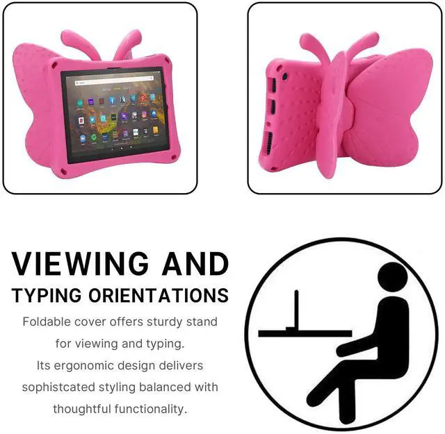 Alt view image 5 of 5 - JGY Fire 7 Kids Tablet 2022 Case - Butterfly Design for Girls, EVA Full Cover With Stand, Sturdy Shockproof Rugged Protection (Rose)