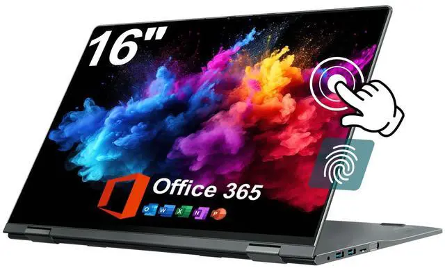 Main image of jumper 16 inch Laptop Computer, Convertible Laptop with Quad Core, 16GB DDR RAM 640GB Storage, 360 Degree Touchscreen, Backlit Keyboard, Fingerprint Reader, 1 Year Office 365, WiFi 6