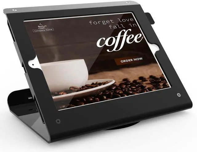 Main image of Pinikox Retail Kiosk Tablet Stand Compatible with 10.2 inch iPad 9th 8th 7th Gen, Business Desktop POS Tablet Stand, Anti-Theft Lock, 360° Swivel Base, Metal, Black