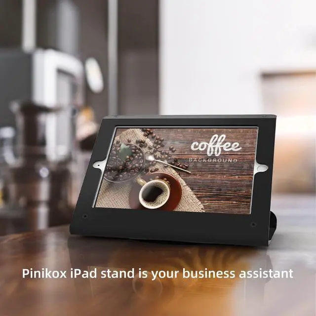 Alt view image 2 of 4 - Pinikox Retail Kiosk Tablet Stand Compatible with 10.2 inch iPad 9th 8th 7th Gen, Business Desktop POS Tablet Stand, Anti-Theft Lock, 360° Swivel Base, Metal, Black