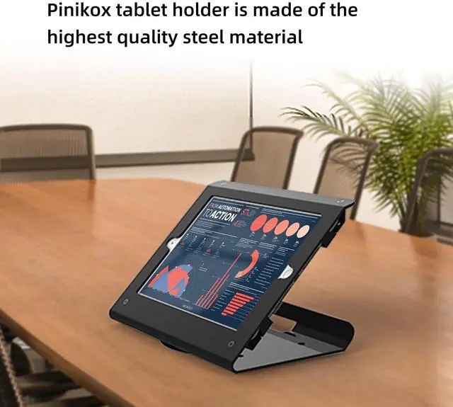 Alt view image 3 of 4 - Pinikox Retail Kiosk Tablet Stand Compatible with 10.2 inch iPad 9th 8th 7th Gen, Business Desktop POS Tablet Stand, Anti-Theft Lock, 360° Swivel Base, Metal, Black