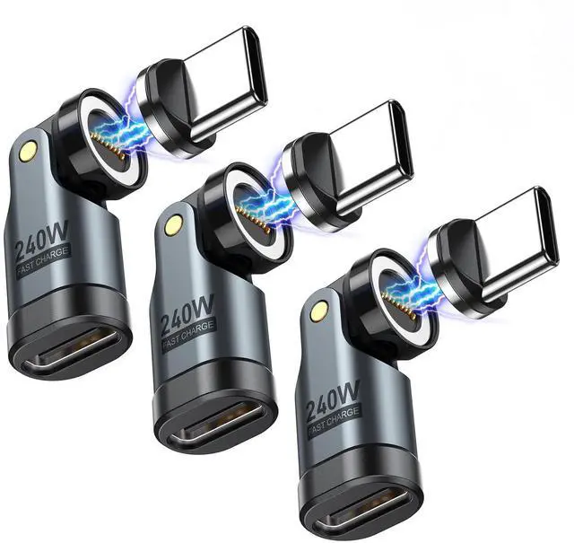 Main image of USB C Magnetic Adapter PD 240W(3Pack), 9PIN USB C 90 Degree Adapter/C Right Angle Adapter/180 Degree C Connector/C to C Adapters for 1Phone 17/16/15, Ma-Book Pro/1Pad Series, Samsung Galaxy Series