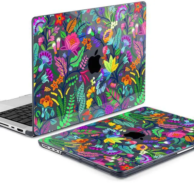 Alt view image 3 of 5 - MEEgoodo Case for M4 MacBook Pro 16 inch Case 2024 2023 2021, Fit Model A3403/A3186/A2991/A2780/A2485 M3 M2 M1 Pro/Max Chip, Laptop Shell with Keyboard & Camera Cover, Bright Flowers & Tropic Leaves