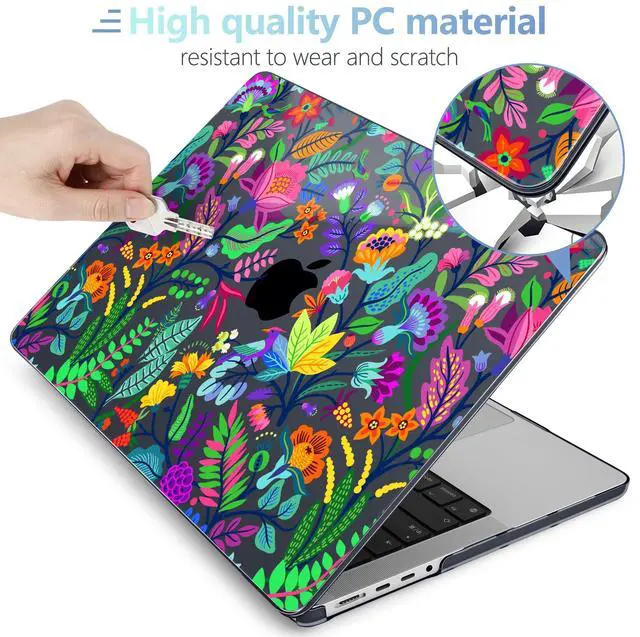 Alt view image 4 of 5 - MEEgoodo Case for M4 MacBook Pro 16 inch Case 2024 2023 2021, Fit Model A3403/A3186/A2991/A2780/A2485 M3 M2 M1 Pro/Max Chip, Laptop Shell with Keyboard & Camera Cover, Bright Flowers & Tropic Leaves