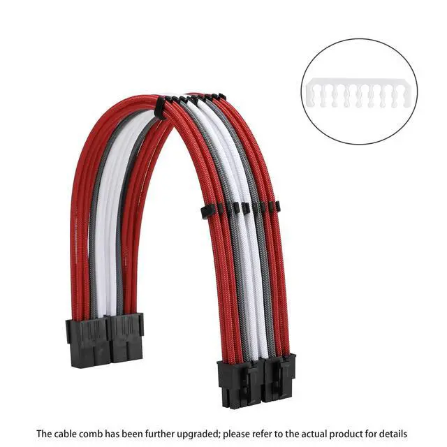 Alt view image 2 of 5 - Formulamod Sleeve Extension Power Supply Cable Kit 18AWG ATX 24P+ EPS 8-P+PCI-E8-P with Combs for PSU to Motherboard/GPU (Red Black Grey White)