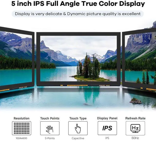 Alt view image 2 of 5 - Hosyond 5 inches Touchscreen IPS LCD Display Panel 1024×600 HDMI Capacitive Screen for Raspberry Pi5/Pi4/Pi3/ZERO 2W, BB Black, Windows