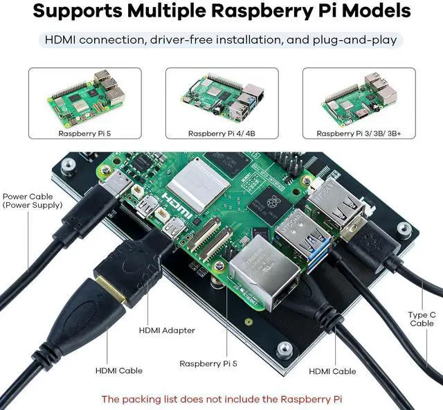 Alt view image 3 of 5 - Hosyond 5 inches Touchscreen IPS LCD Display Panel 1024×600 HDMI Capacitive Screen for Raspberry Pi5/Pi4/Pi3/ZERO 2W, BB Black, Windows
