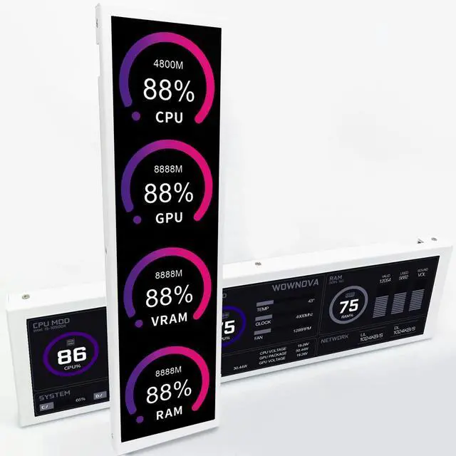 Main image of WOWNOVA 9.2" LCD Screen Inside PC Case Computer Temp Monitor Screen, 1 Click 1 Cable to Get Started Quickly PC Temperature Display IPS Sensor Panel CPU RAM HDD Data FPS Mini Monitor (White)