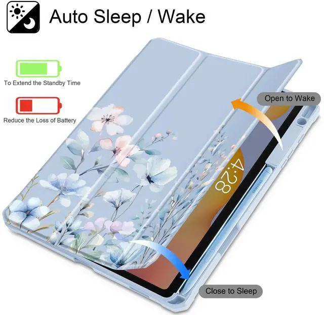 Alt view image 3 of 5 - May Chen for Samsung Galaxy Tab S6 Lite Case 10.4 Inch 2024/2022/2020 - Built-in Pencil Holder with Shockproof Cover Clear Transparent Back Shell Auto Wake/Sleep, Wild Flowers