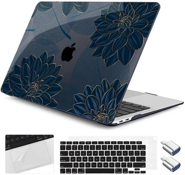 Main image of Yebiseven for M1 MacBook Air 13 inch Case 2021 2020 2019 2018 Model A2337/A2179/A1932, Laptop Hard Shell Case with Keyboard Cover & Trackpad Protector & 2 OTG Adapters, Flower Dahlia