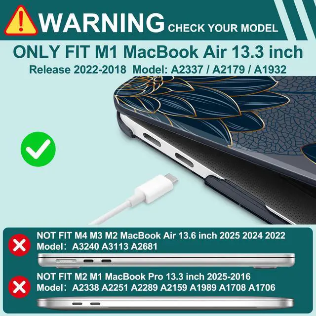 Alt view image 4 of 5 - Yebiseven for M1 MacBook Air 13 inch Case 2021 2020 2019 2018 Model A2337/A2179/A1932, Laptop Hard Shell Case with Keyboard Cover & Trackpad Protector & 2 OTG Adapters, Flower Dahlia