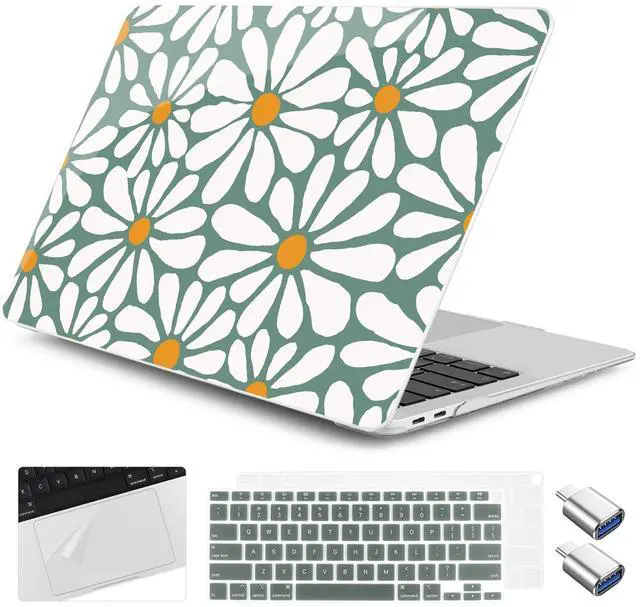 Main image of Yebiseven for M1 MacBook Air 13 inch Case 2021 2020 2019 2018 Model A2337/A2179/A1932, Laptop Hard Shell Case with Keyboard Cover & Trackpad Protector & 2 OTG Adapters, Daisy Flowers