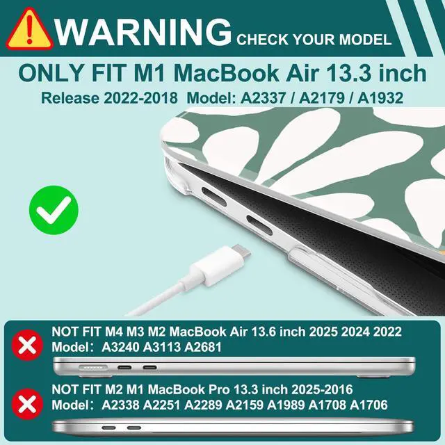 Alt view image 4 of 5 - Yebiseven for M1 MacBook Air 13 inch Case 2021 2020 2019 2018 Model A2337/A2179/A1932, Laptop Hard Shell Case with Keyboard Cover & Trackpad Protector & 2 OTG Adapters, Daisy Flowers