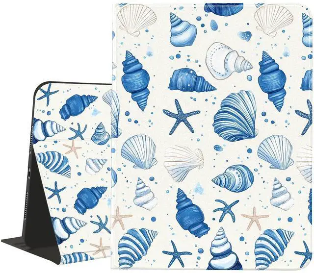 Main image of AdorableWhimsy Blue Seashell Conch Case for iPad mini 7 (A17 Pro) 2024/iPad Mini 6 2021 8.3 Inch with Pencil Holder Folio Textured Leather Cover Multi-Angle Viewing Stand Case Auto Sleep/Wake