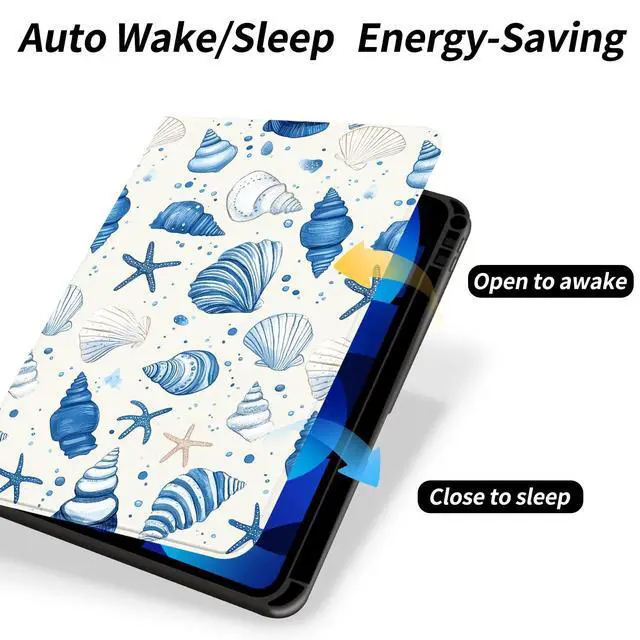 Alt view image 4 of 5 - AdorableWhimsy Blue Seashell Conch Case for iPad mini 7 (A17 Pro) 2024/iPad Mini 6 2021 8.3 Inch with Pencil Holder Folio Textured Leather Cover Multi-Angle Viewing Stand Case Auto Sleep/Wake