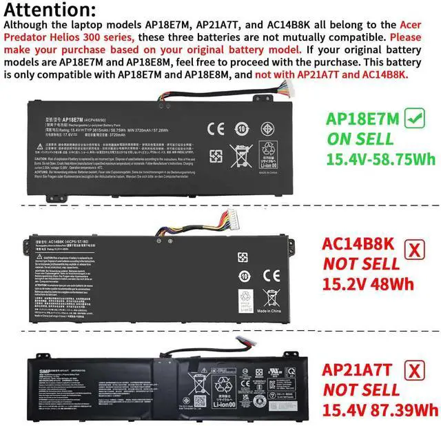 Alt view image 4 of 5 - DMKAOLLK AP18E7M AP18E8M Battery for Acer Predator Helios 300 PH315-52 PH315-53 PH317-53 Predator Triton 300 PT315-51 Nitro 5 AN517-52 AN517-51 AN515-54 AN515-43 Nitro 7 AN715-51 Aspire 7 A715-74G