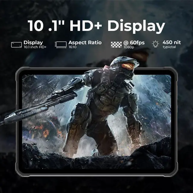 Alt view image 3 of 5 - HOTWAV R7 Rugged Tablet Android 13, 15600mAh 10.1 Inch HD+ Waterproof, 12GB+256GB/(2TB TF) Outdoor Work Tablets, 16MP+16MP Camera Octa Core/Daul SIM 4G/IP68&IP69K/Face ID/GPS/OTG/Widevine L1