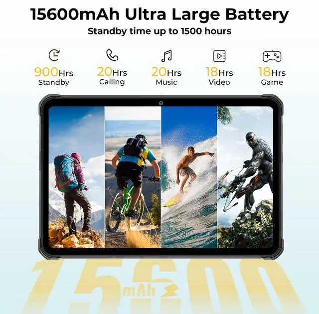 Alt view image 5 of 5 - HOTWAV R7 Rugged Tablet Android 13, 15600mAh 10.1 Inch HD+ Waterproof, 12GB+256GB/(2TB TF) Outdoor Work Tablets, 16MP+16MP Camera Octa Core/Daul SIM 4G/IP68&IP69K/Face ID/GPS/OTG/Widevine L1