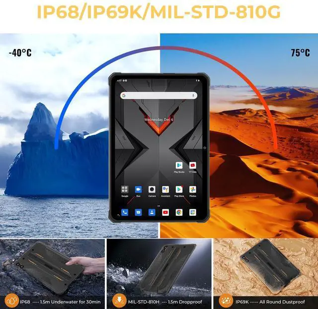 Alt view image 4 of 5 - HOTWAV R7 Rugged Tablet Android 13, 15600mAh 10.1 Inch HD+ Waterproof, 12GB+256GB/(2TB TF) Outdoor Work Tablets, 16MP+16MP Camera Octa Core/Daul SIM 4G/IP68&IP69K/Face ID/GPS/OTG/Widevine L1