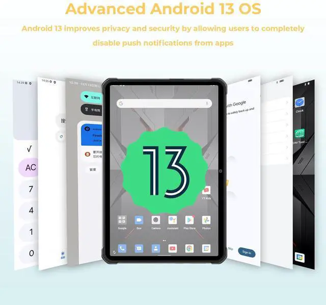 Alt view image 2 of 5 - HOTWAV R7 Rugged Tablet Android 13, 15600mAh 10.1 Inch HD+ Waterproof, 12GB+256GB/(2TB TF) Outdoor Work Tablets, 16MP+16MP Camera Octa Core/Daul SIM 4G/IP68&IP69K/Face ID/GPS/OTG/Widevine L1