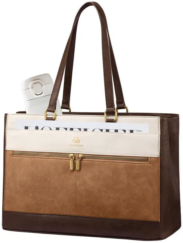 Main image of LOVEVOOK Laptop Bag for Women,15.6 Inch Vintage Work Tote Bags for Women,Leather Teacher Bag,Large Computer Bag,Waterproof Handbags Womens Briefcase Office Messenger