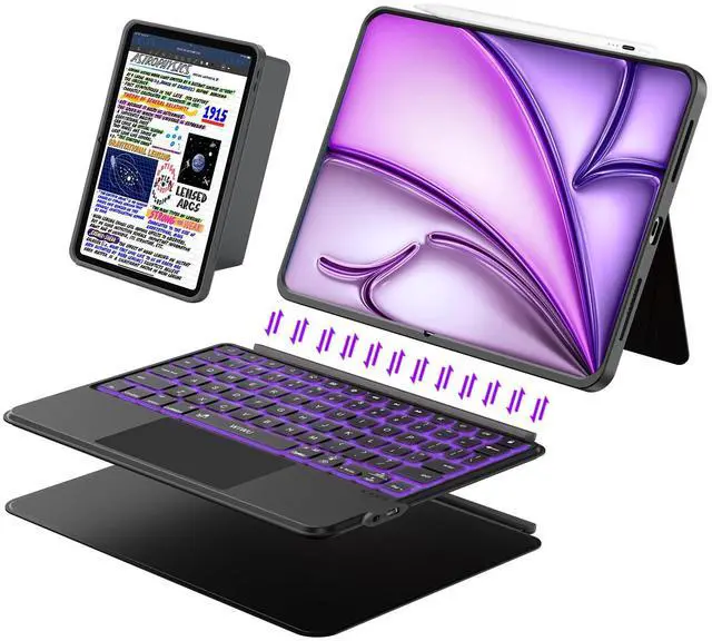 Main image of iPad Keyboard Case for iPad Air 13 inch (M3 M2 2025 2024),Pro 12.9 inch 6/5/4/3rd Gen,Flex Magnetic Detachable Bluetooth Keyboard with Trackpad,Springy Backlit Keys,Slim iPad Case with Stand (Black)