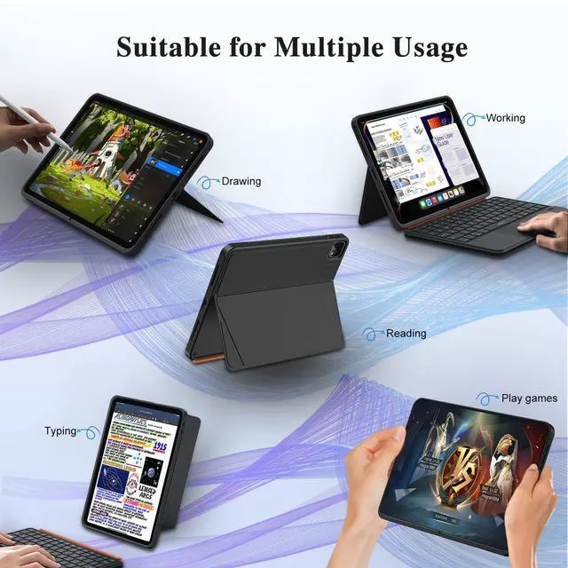 Alt view image 3 of 5 - iPad Keyboard Case for iPad Air 13 inch (M3 M2 2025 2024),Pro 12.9 inch 6/5/4/3rd Gen,Flex Magnetic Detachable Bluetooth Keyboard with Trackpad,Springy Backlit Keys,Slim iPad Case with Stand (Black)